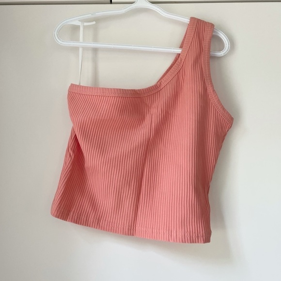 NEW ONE SHOULDER PINK CROP TANK TOP - S - Picture 8 of 9
